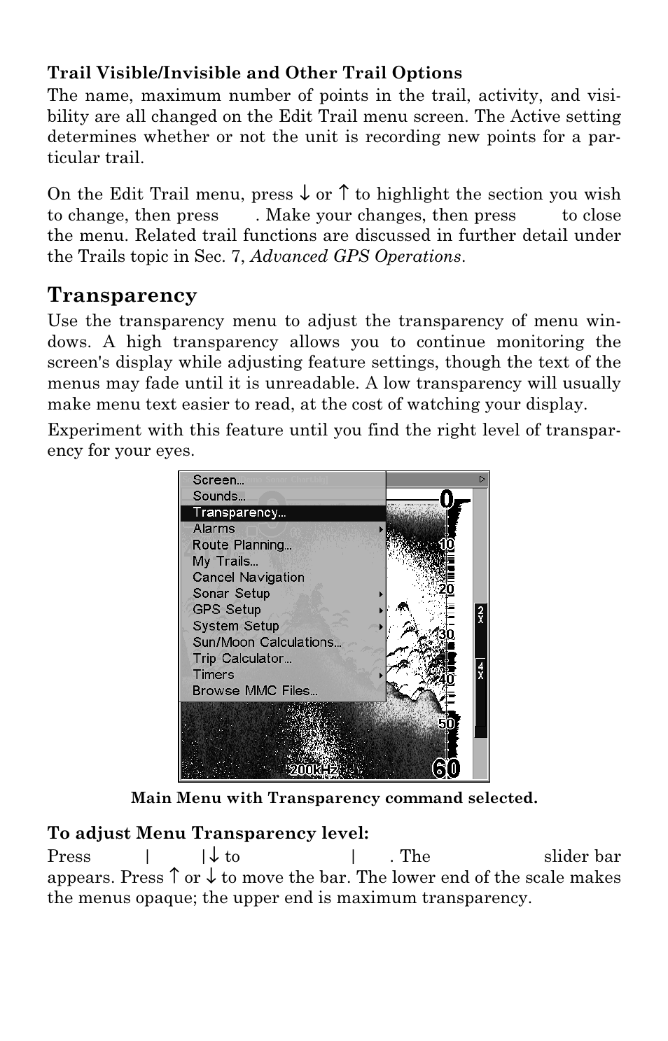 Transparency | Lowrance electronic LMS-337C DF User Manual | Page 188 / 216