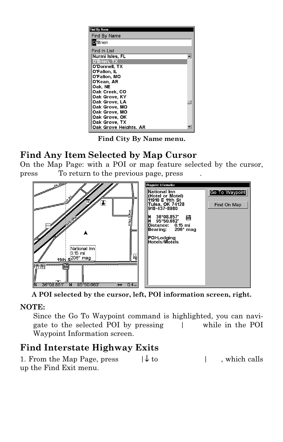 Find any item selected by map cursor, Find interstate highway exits | Lowrance electronic LMS-337C DF User Manual | Page 193 / 216