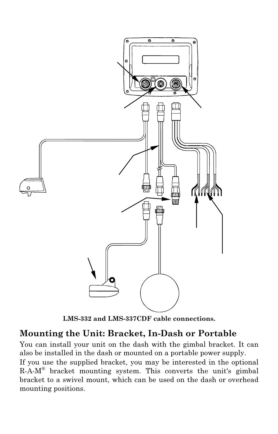 Mounting the unit: bracket, in-dash or portable | Lowrance electronic LMS-337C DF User Manual | Page 45 / 216