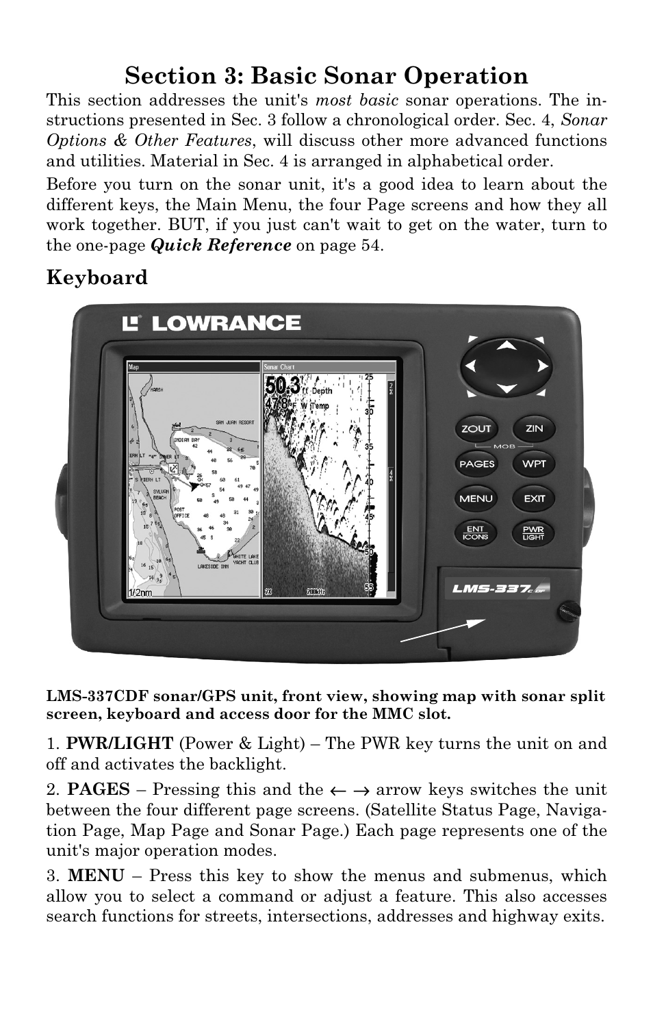 Keyboard | Lowrance electronic LMS-337C DF User Manual | Page 53 / 216
