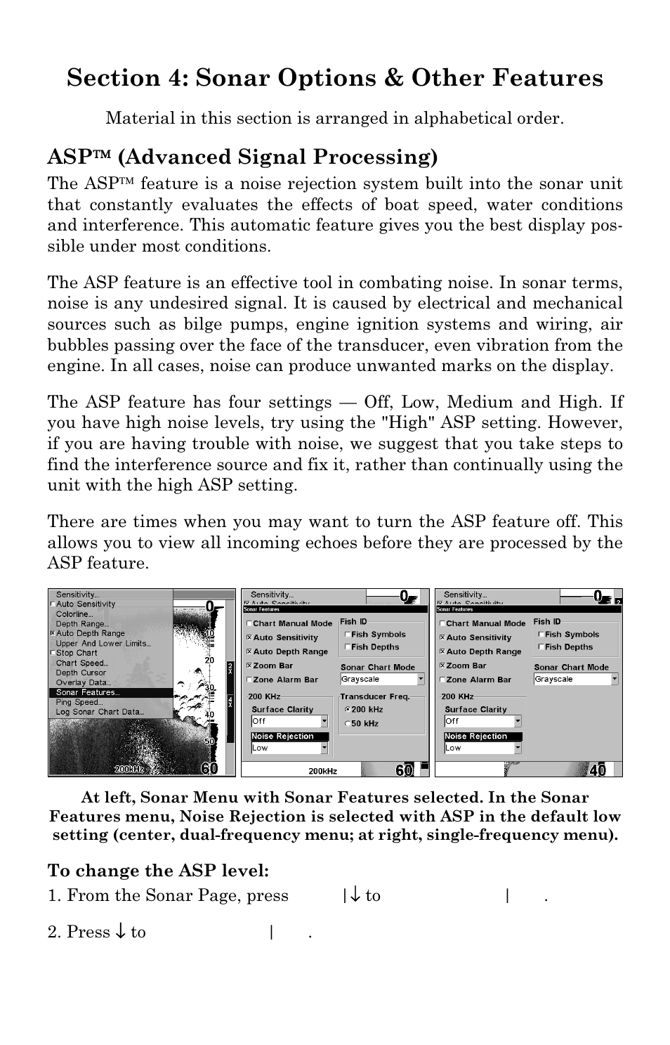 Asp  (advanced signal processing) | Lowrance electronic LMS-337C DF User Manual | Page 69 / 216