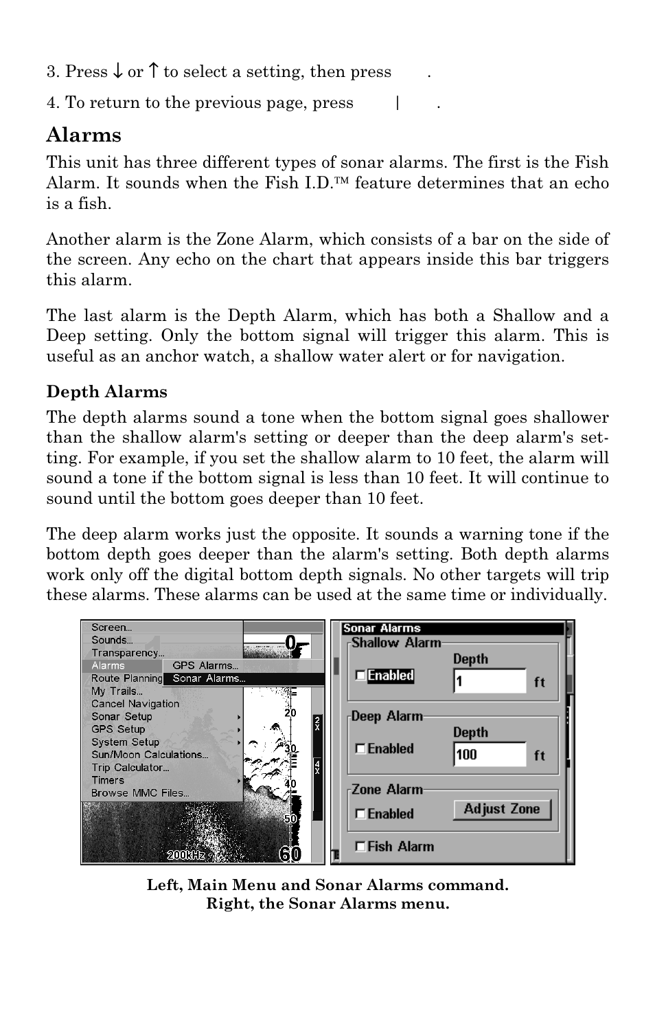 Alarms | Lowrance electronic LMS-337C DF User Manual | Page 70 / 216
