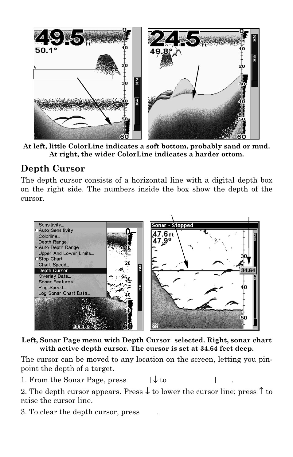 Depth cursor | Lowrance electronic LMS-337C DF User Manual | Page 76 / 216