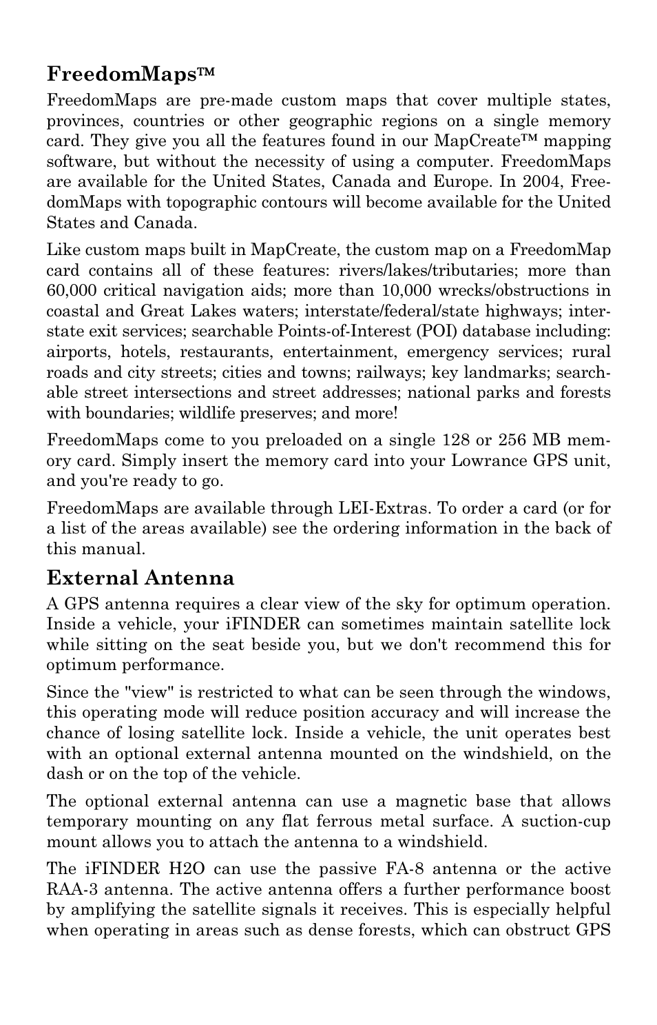 Freedommaps, External antenna | Lowrance electronic H2O User Manual | Page 20 / 124