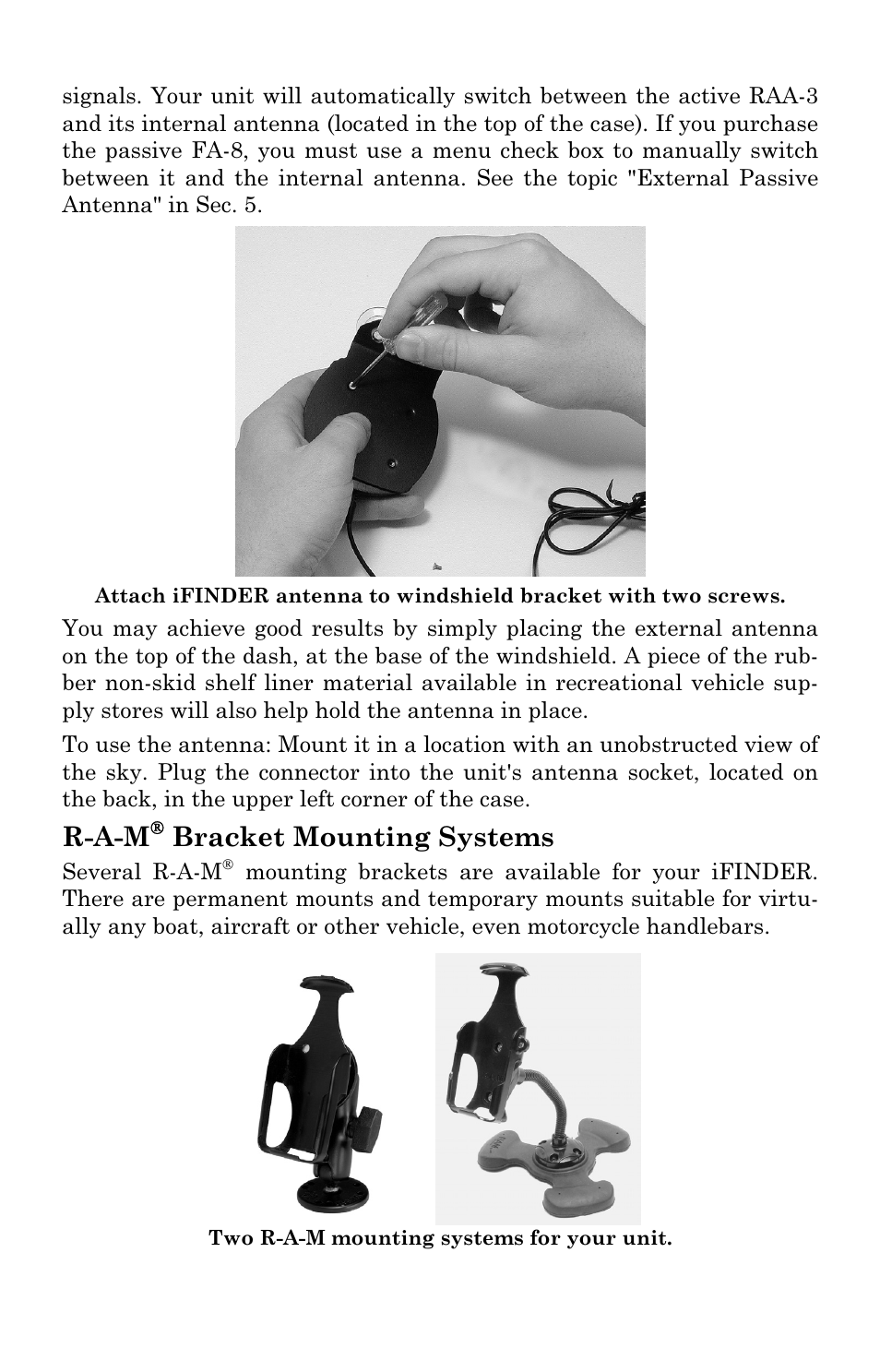 R-a-m, Bracket mounting systems | Lowrance electronic H2O User Manual | Page 21 / 124