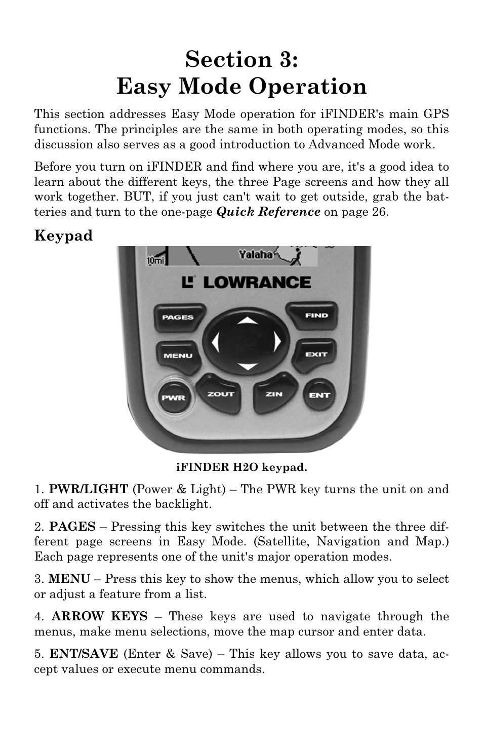 Keypad | Lowrance electronic H2O User Manual | Page 23 / 124