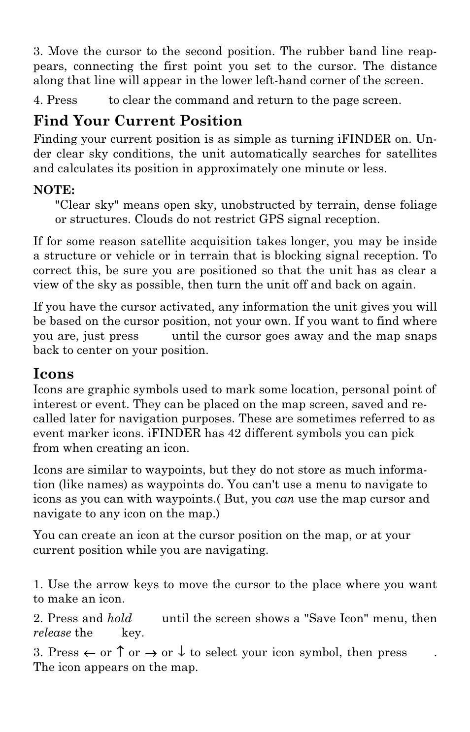 Find your current position, Icons | Lowrance electronic H2O User Manual | Page 51 / 124