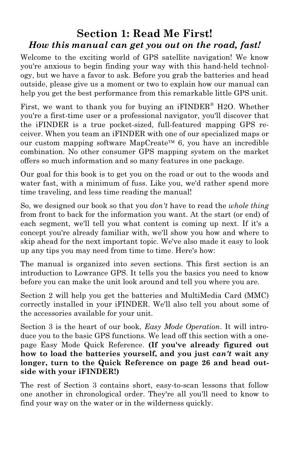 How this manual can get you out on the road, fast | Lowrance electronic H2O User Manual | Page 7 / 124