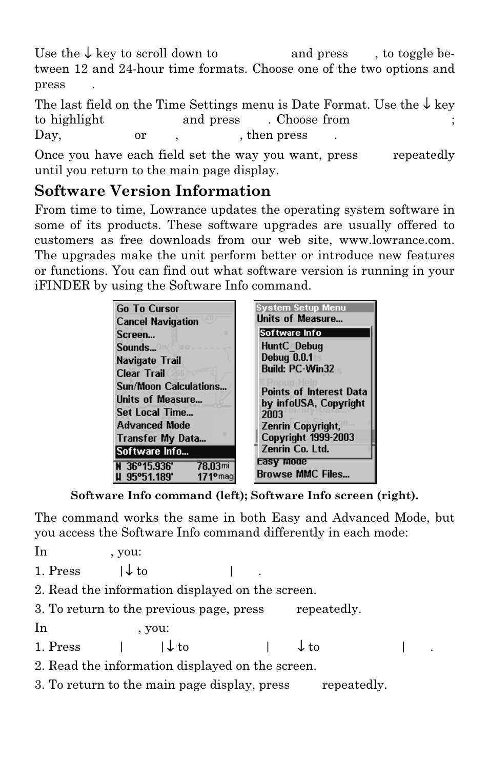 Software version information | Lowrance electronic Lowrance iFINDER Hunt User Manual | Page 109 / 160