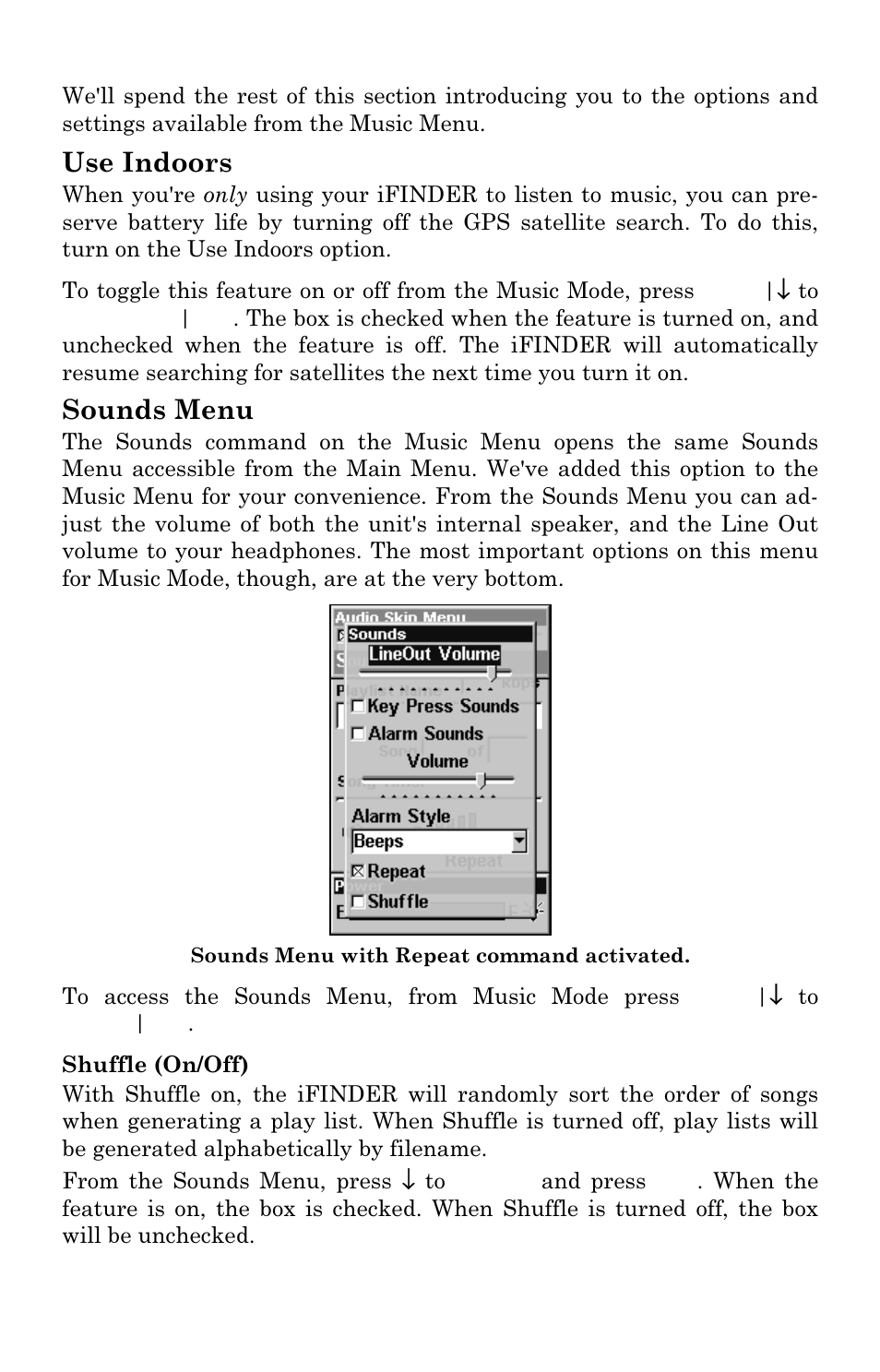 Use indoors, Sounds menu | Lowrance electronic Lowrance iFINDER Hunt User Manual | Page 146 / 160