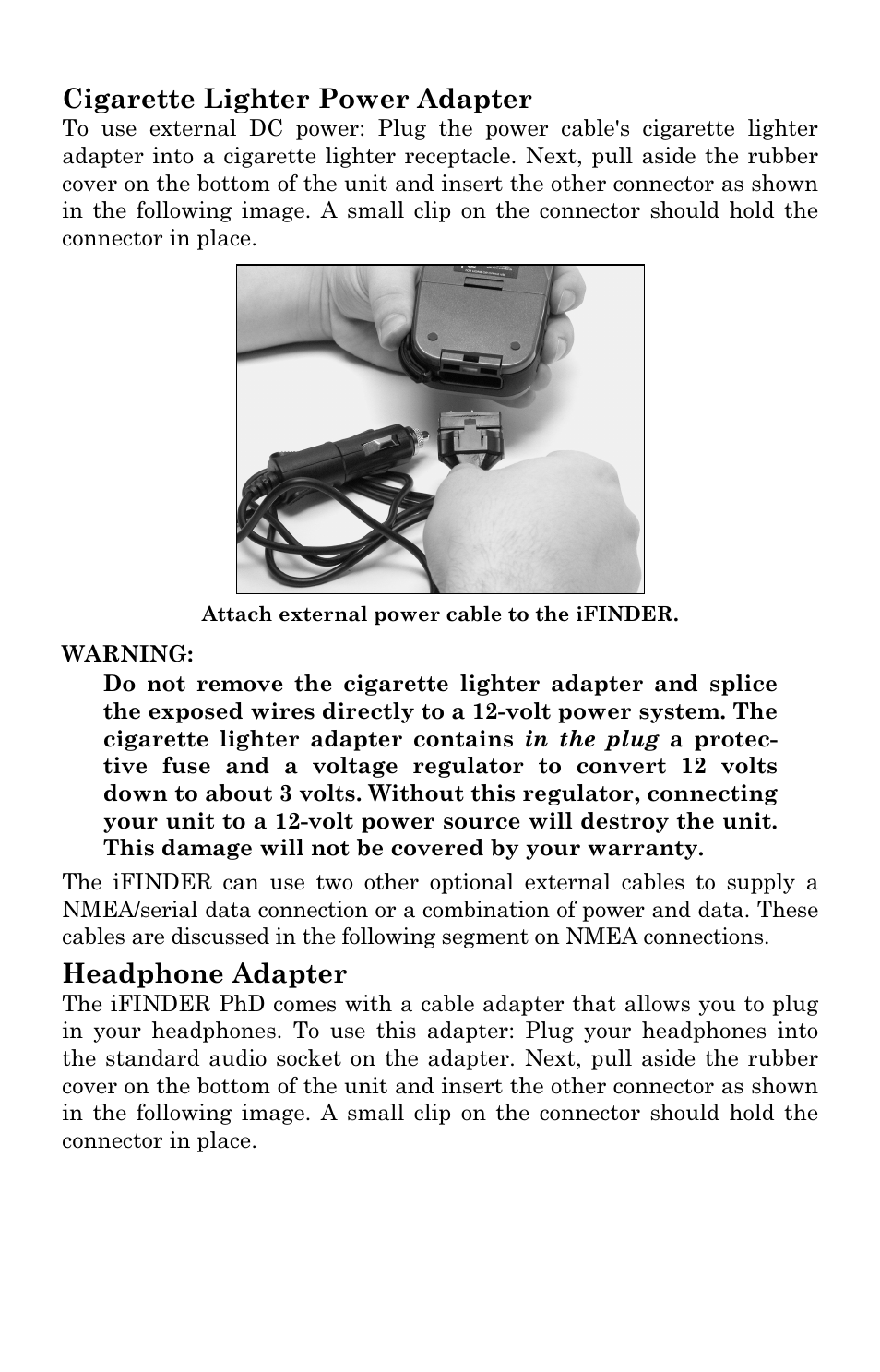 Cigarette lighter power adapter, Headphone adapter | Lowrance electronic Lowrance iFINDER Hunt User Manual | Page 21 / 160