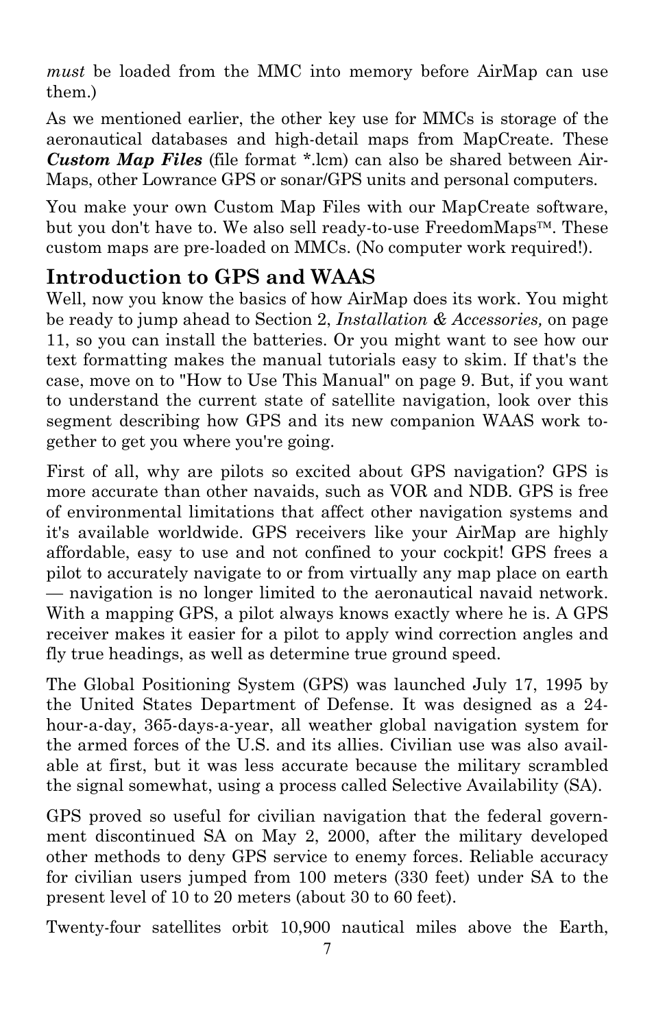 Introduction to gps and waas | Lowrance electronic AirMap 600c User Manual | Page 15 / 152