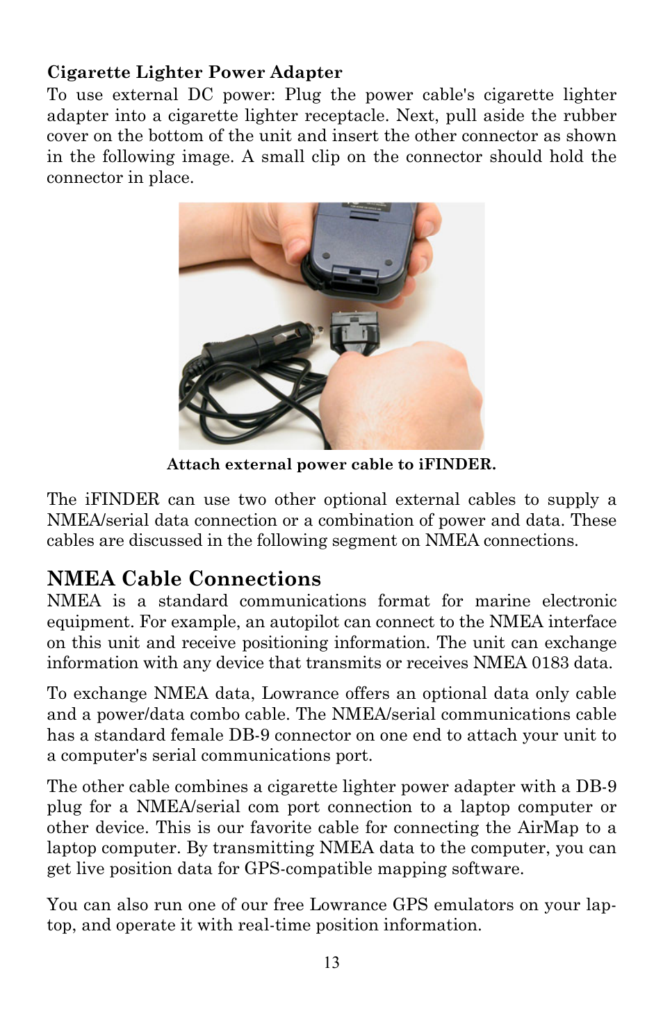 Nmea cable connections | Lowrance electronic AirMap 600c User Manual | Page 21 / 152