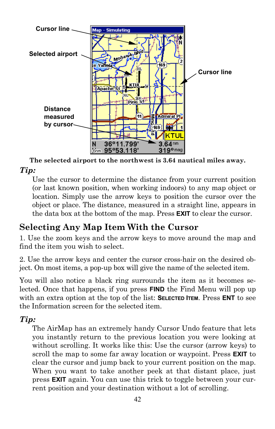 Selecting any map item with the cursor | Lowrance electronic AirMap 600c User Manual | Page 50 / 152