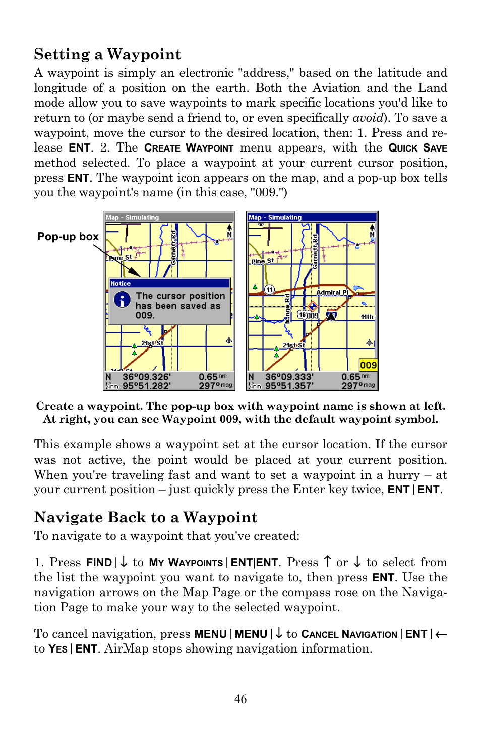 Setting a waypoint, Navigate back to a waypoint | Lowrance electronic AirMap 600c User Manual | Page 54 / 152