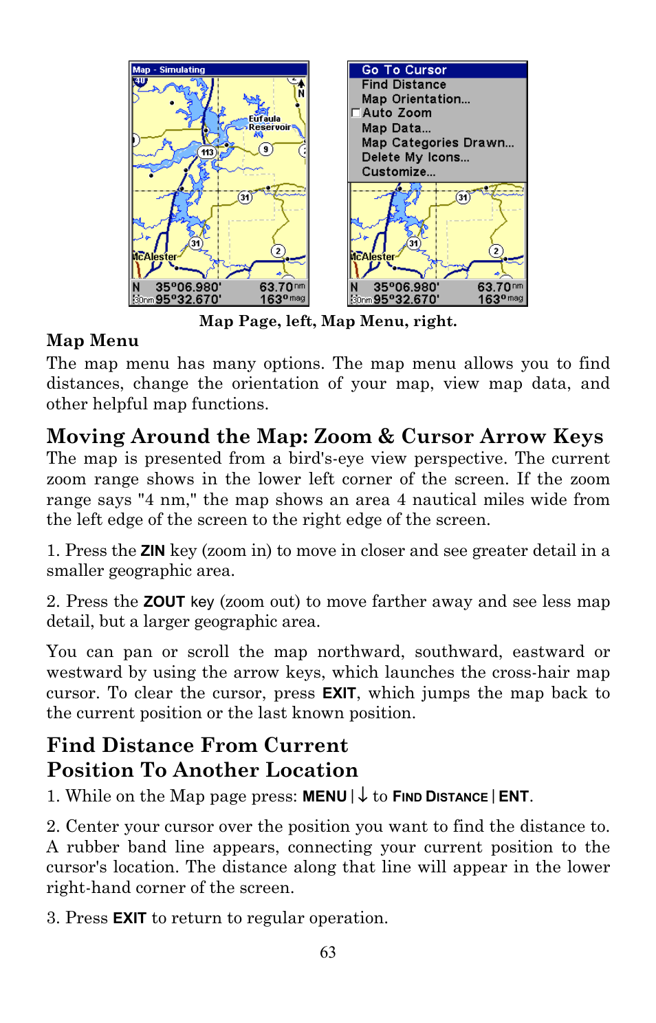 Moving around the map: zoom & cursor arrow keys | Lowrance electronic AirMap 600c User Manual | Page 71 / 152