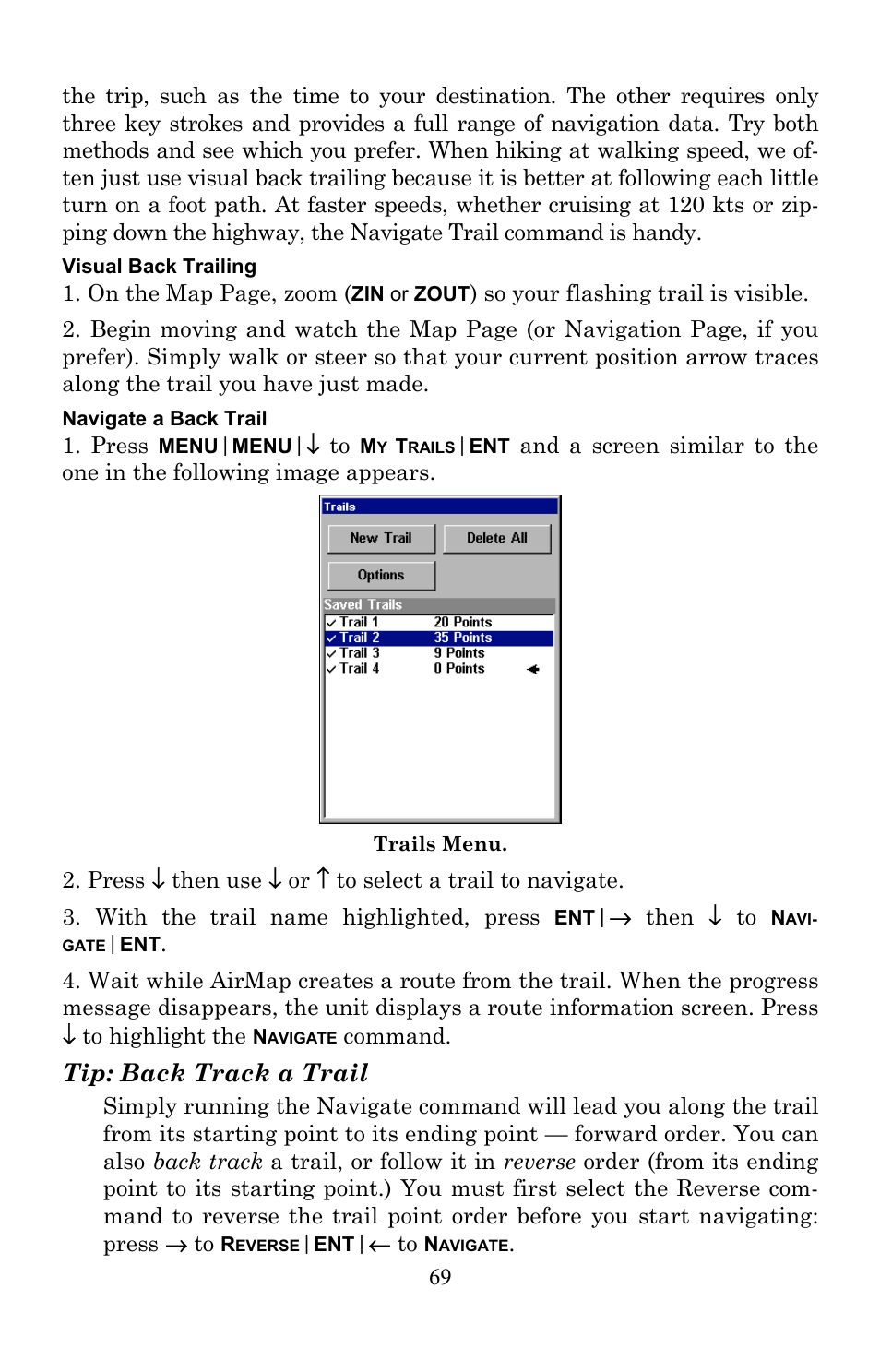 Tip: back track a trail | Lowrance electronic AirMap 600c User Manual | Page 77 / 152