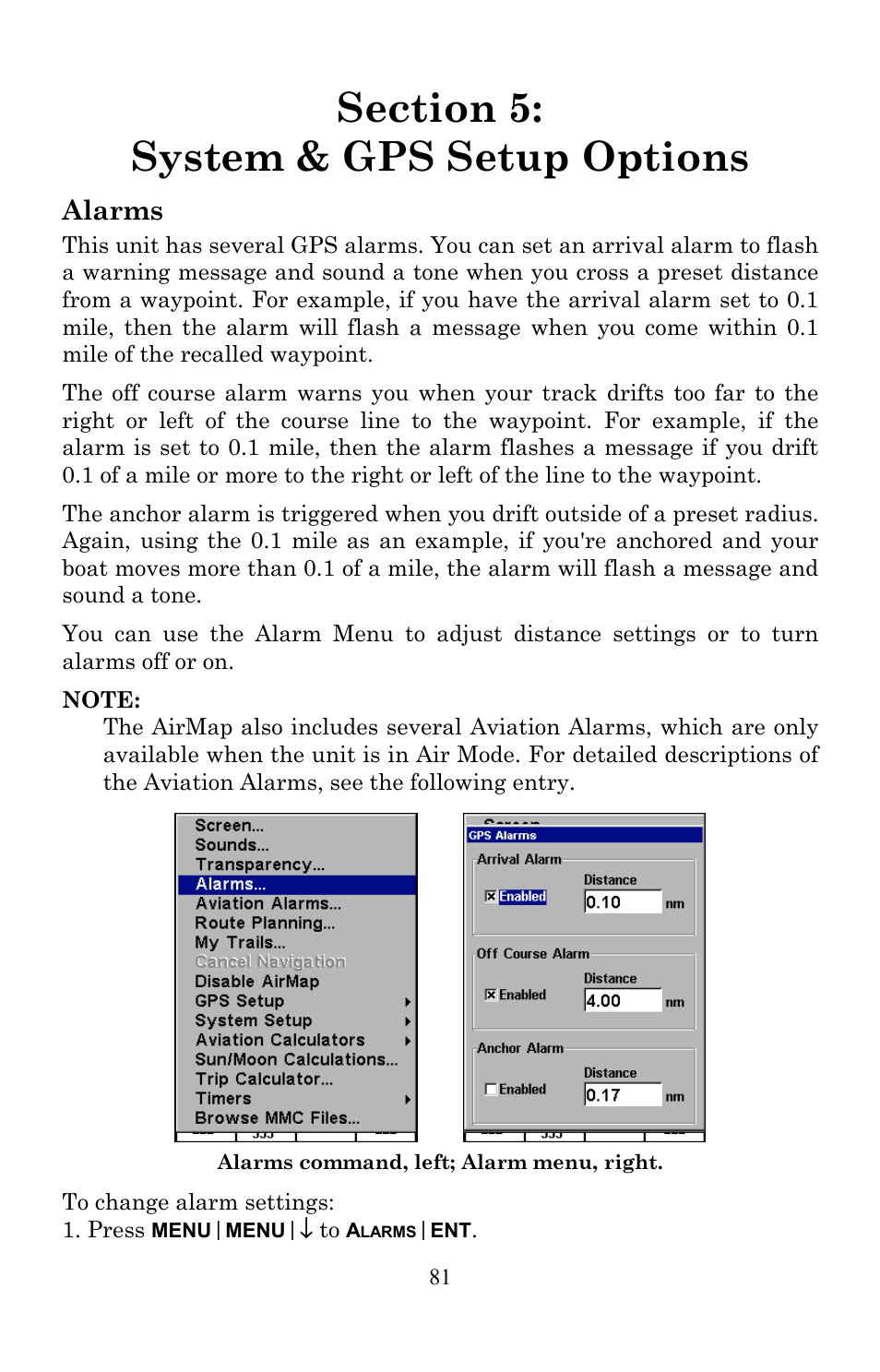 Alarms | Lowrance electronic AirMap 600c User Manual | Page 89 / 152