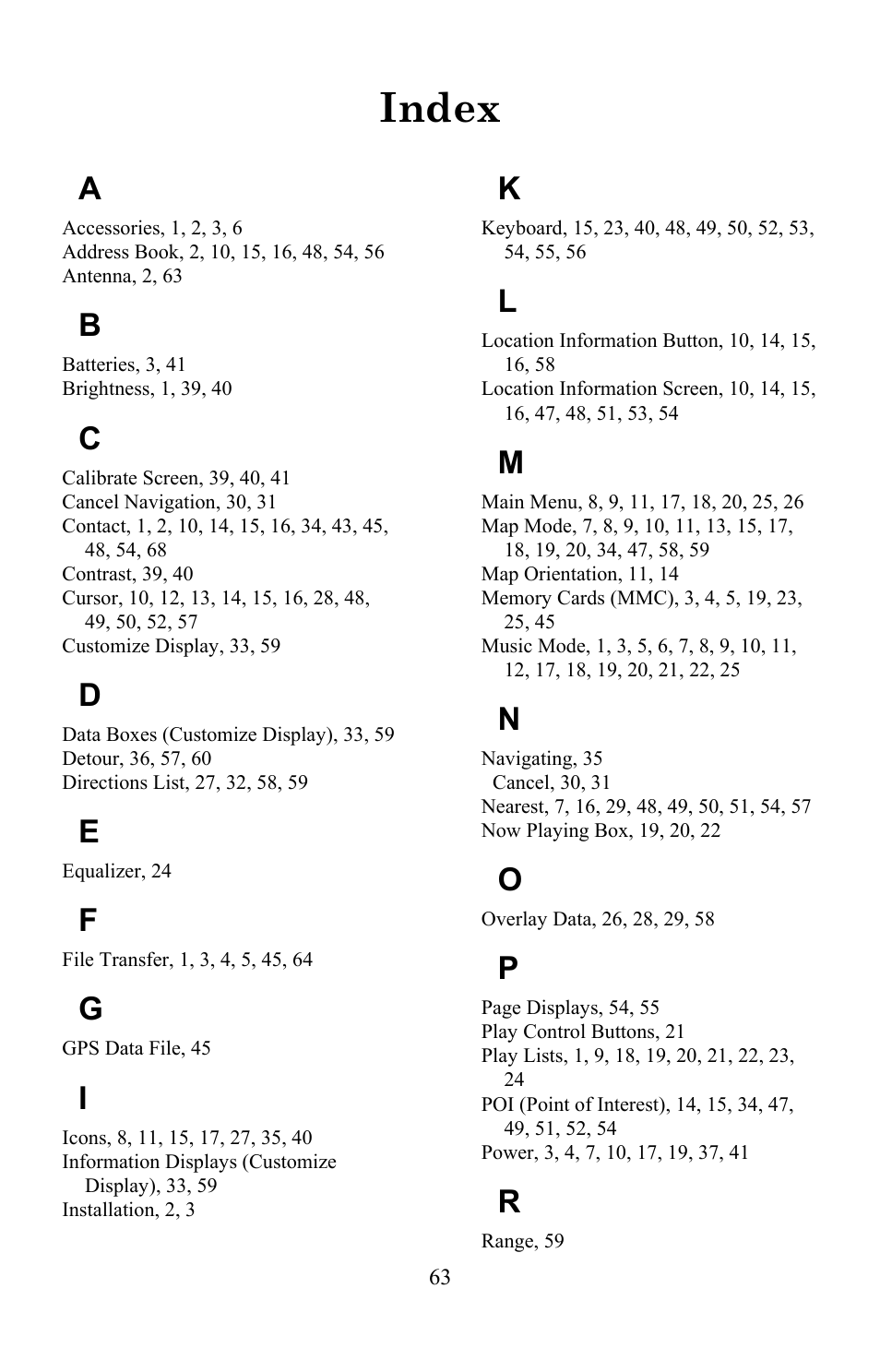 Index | Lowrance electronic 350c User Manual | Page 70 / 78