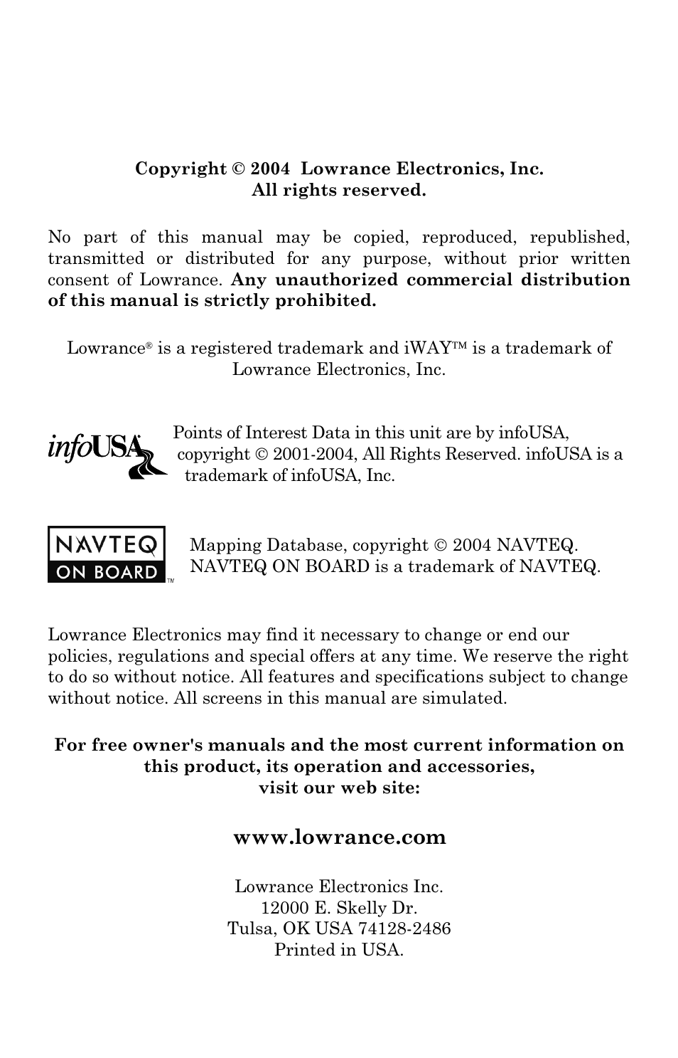 Lowrance electronic 100M User Manual | Page 2 / 68