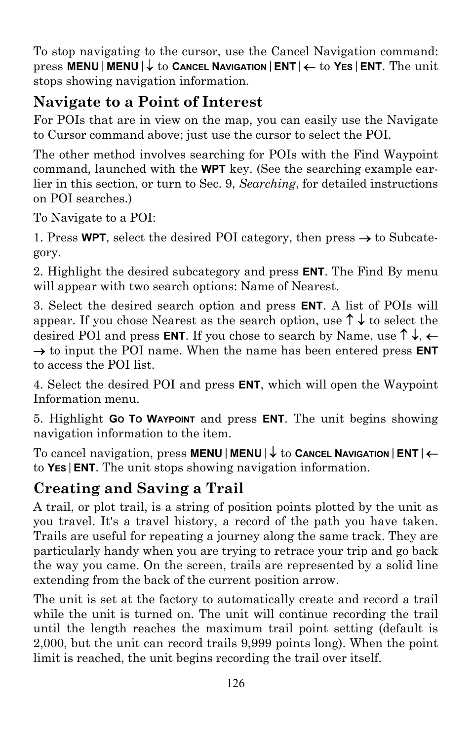 Navigate to a point of interest, Creating and saving a trail | Lowrance electronic Lowrance LMS-522c iGPS User Manual | Page 136 / 252