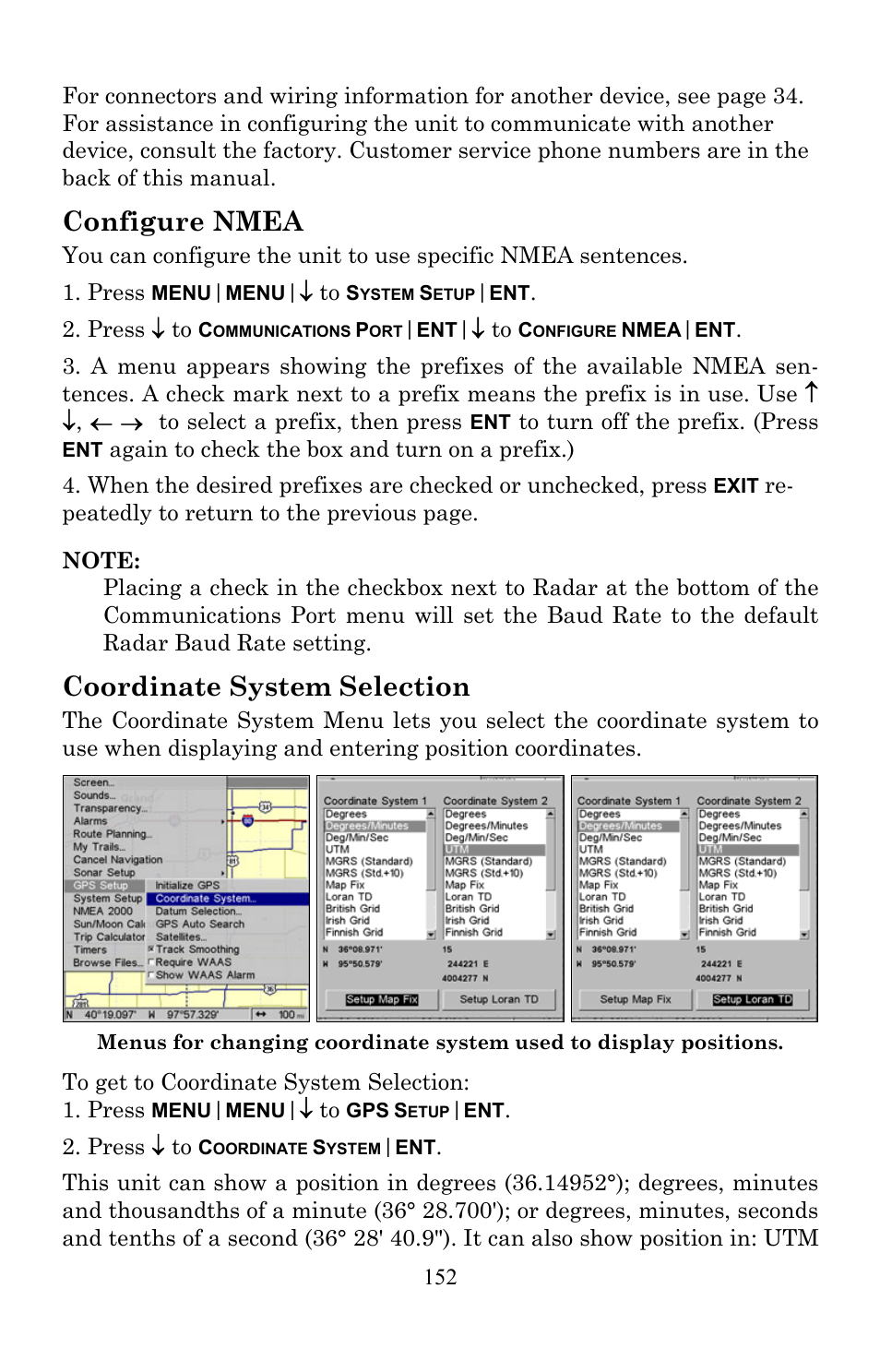 Configure nmea, Coordinate system selection | Lowrance electronic Lowrance LMS-522c iGPS User Manual | Page 162 / 252