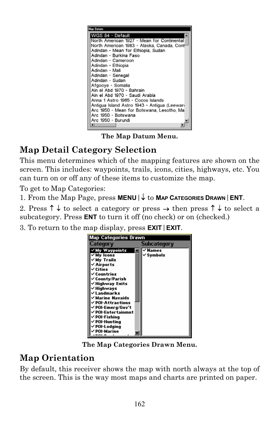 Map detail category selection, Map orientation | Lowrance electronic Lowrance LMS-522c iGPS User Manual | Page 172 / 252