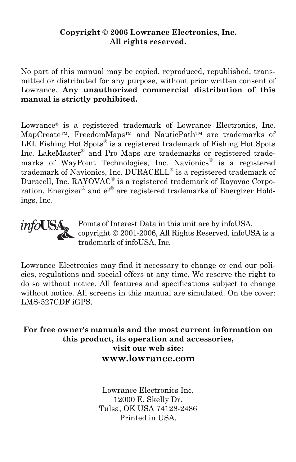 Lowrance electronic Lowrance LMS-522c iGPS User Manual | Page 2 / 252