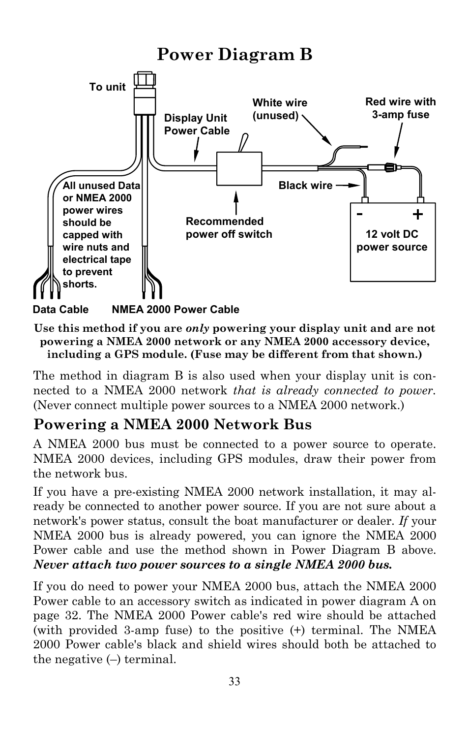 Power diagram b, Powering a nmea 2000 network bus | Lowrance electronic Lowrance LMS-522c iGPS User Manual | Page 43 / 252