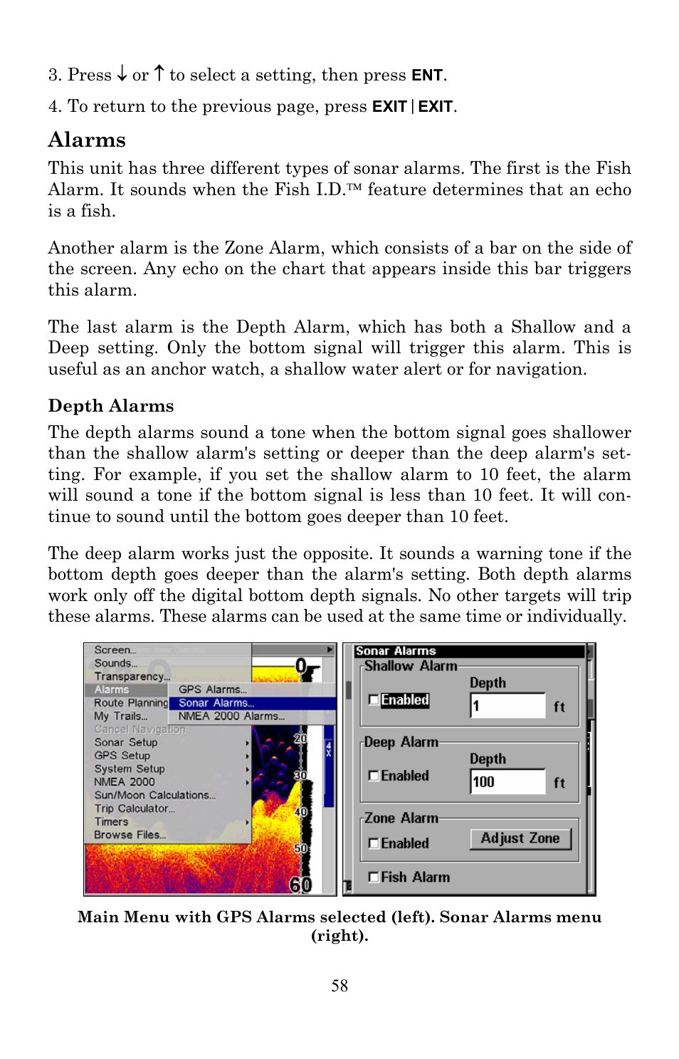 Alarms | Lowrance electronic Lowrance LMS-522c iGPS User Manual | Page 68 / 252