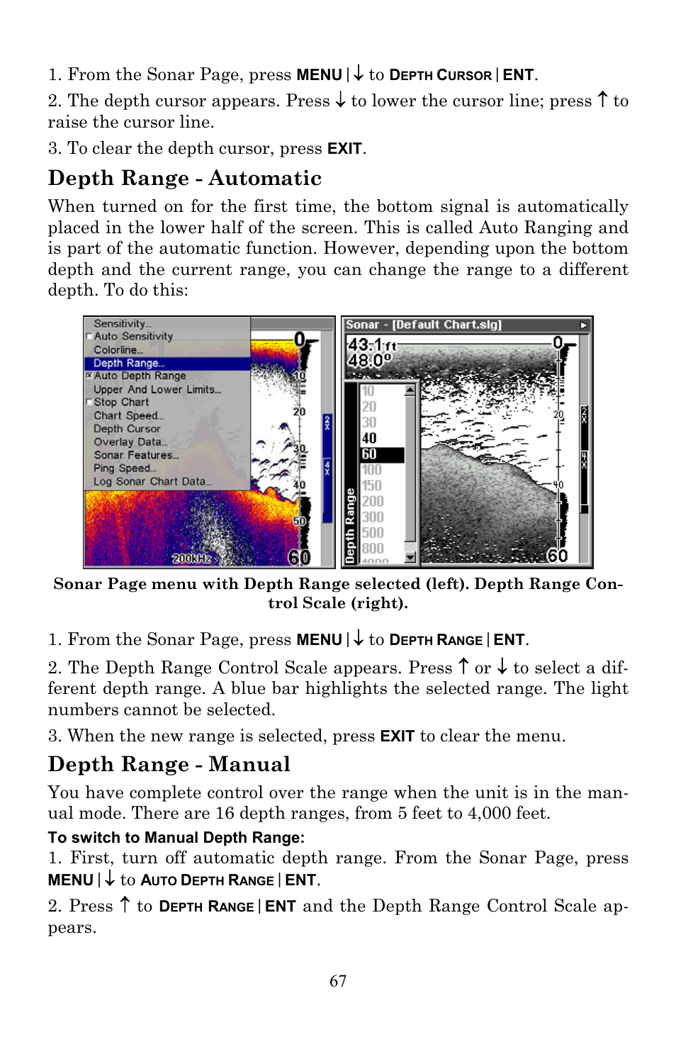 Depth range - automatic, Depth range - manual | Lowrance electronic Lowrance LMS-522c iGPS User Manual | Page 77 / 252