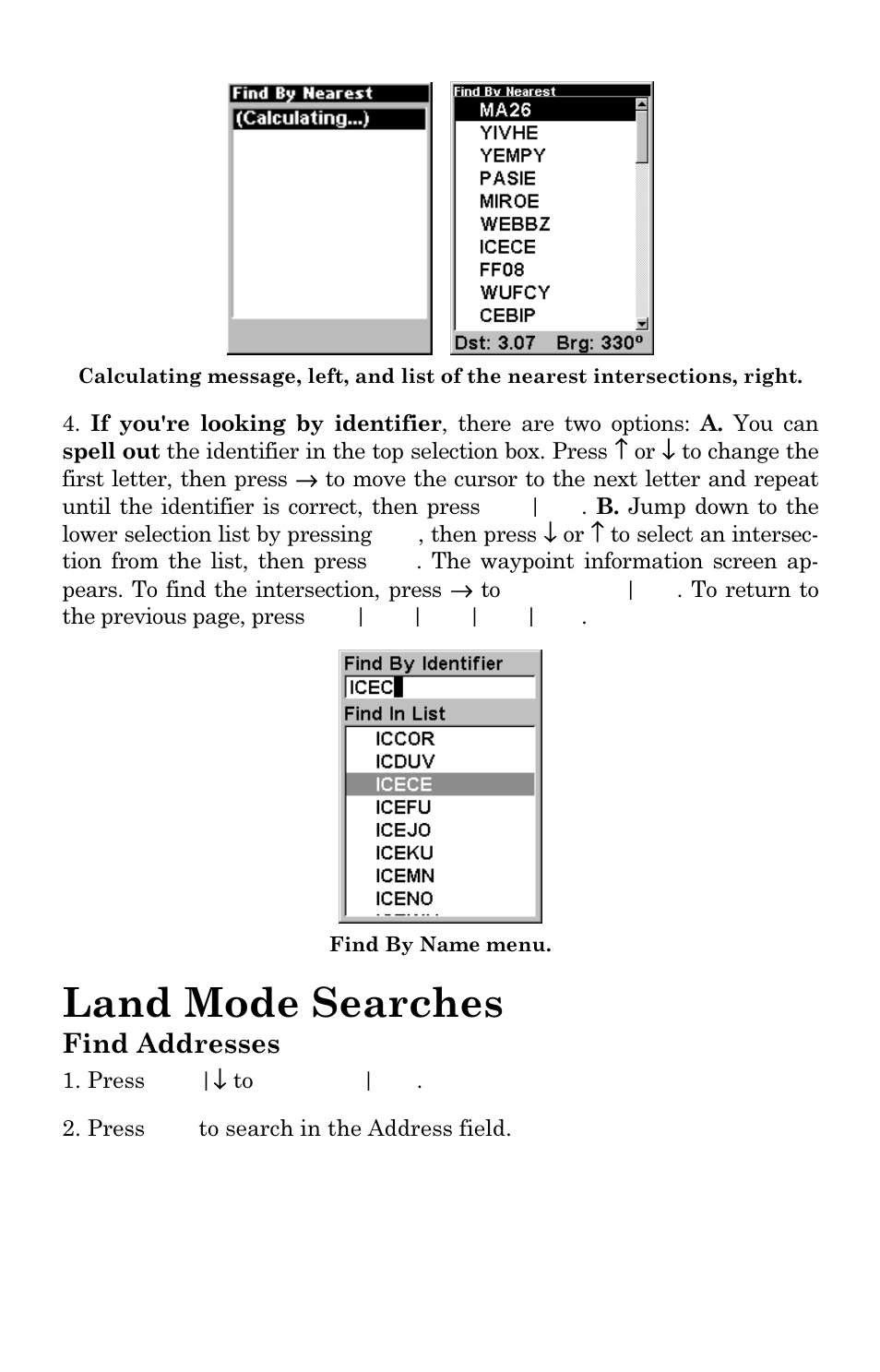 Land mode searches, Find addresses | Lowrance electronic AirMap 500 User Manual | Page 107 / 132