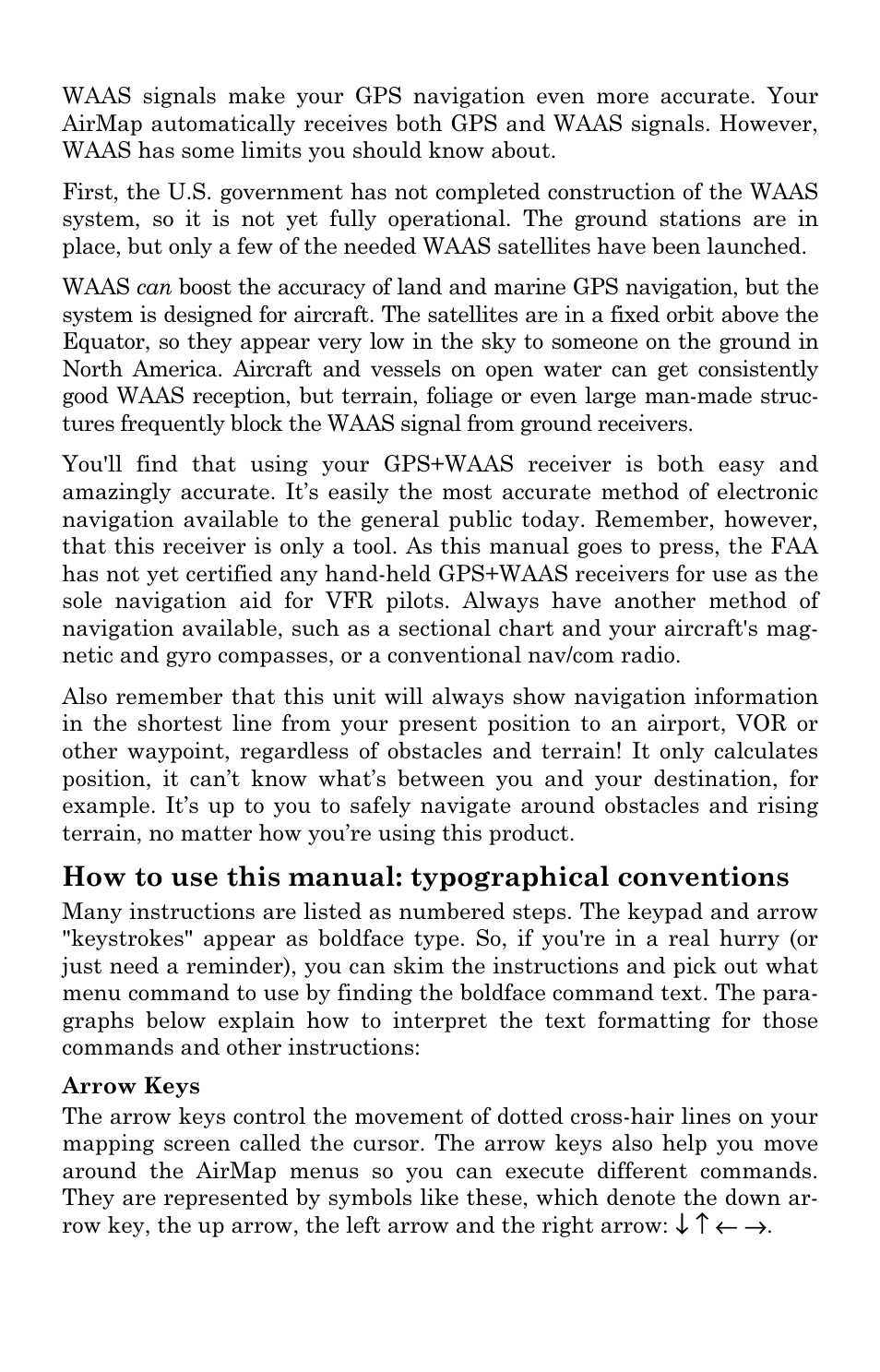 How to use this manual: typographical conventions | Lowrance electronic AirMap 500 User Manual | Page 15 / 132