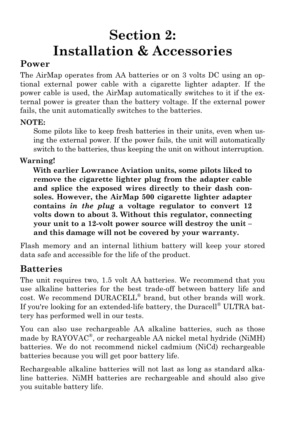 Power, Batteries | Lowrance electronic AirMap 500 User Manual | Page 17 / 132