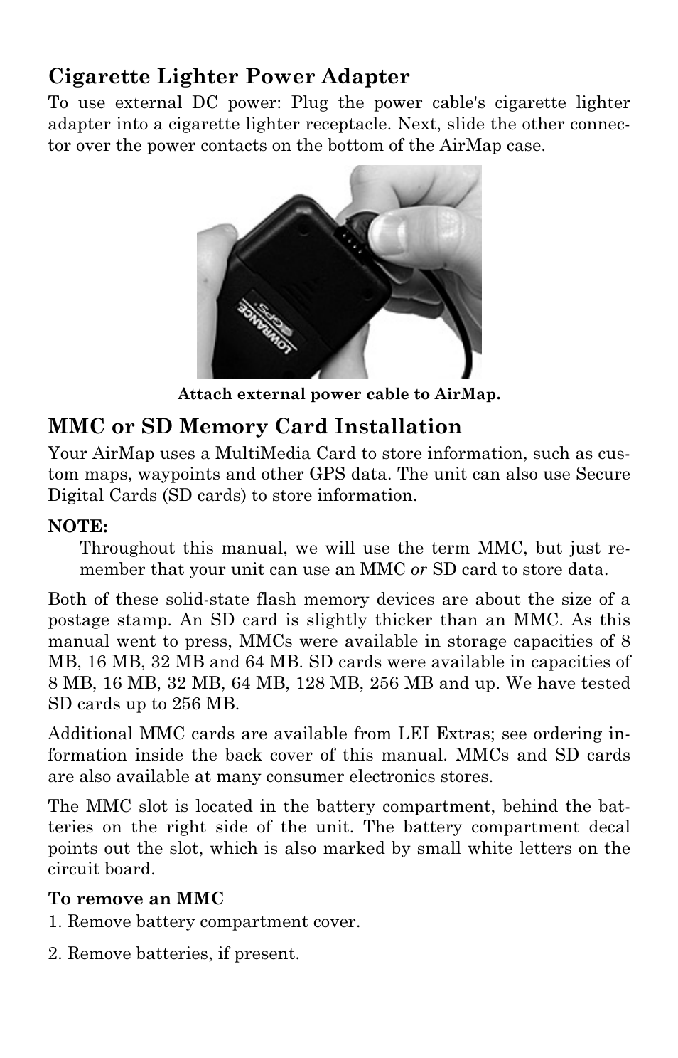 Cigarette lighter power adapter | Lowrance electronic AirMap 500 User Manual | Page 19 / 132