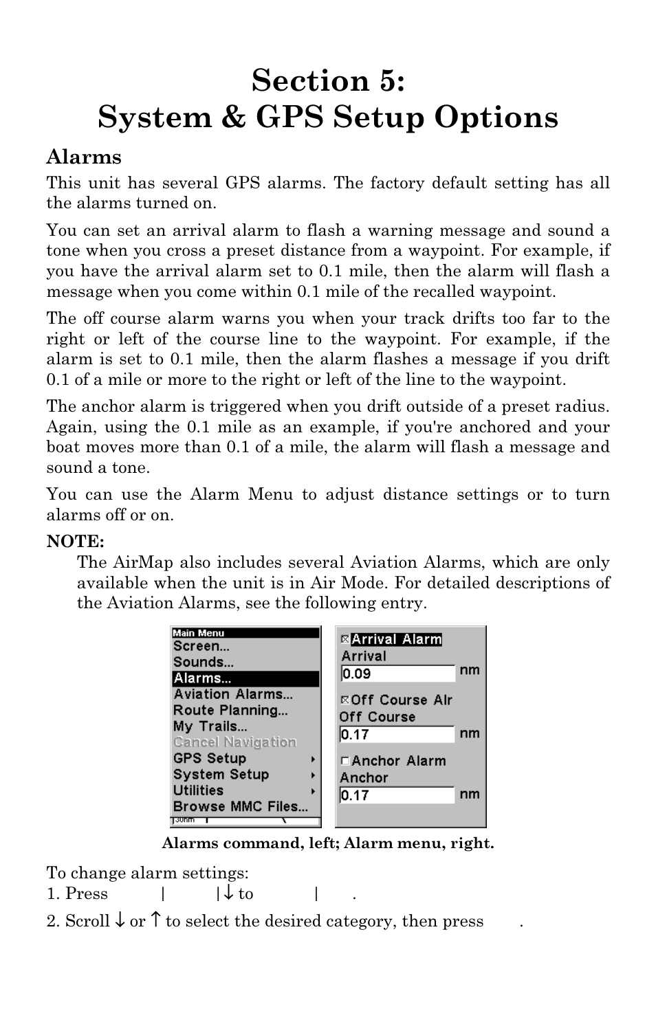 Alarms | Lowrance electronic AirMap 500 User Manual | Page 73 / 132