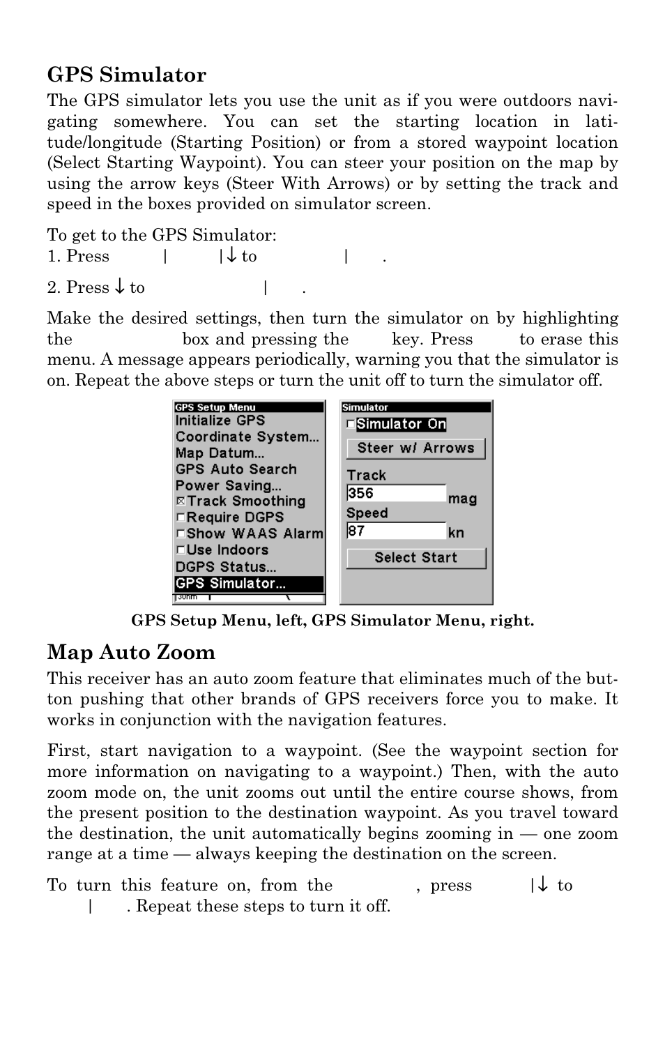 Gps simulator, Map auto zoom | Lowrance electronic AirMap 500 User Manual | Page 80 / 132