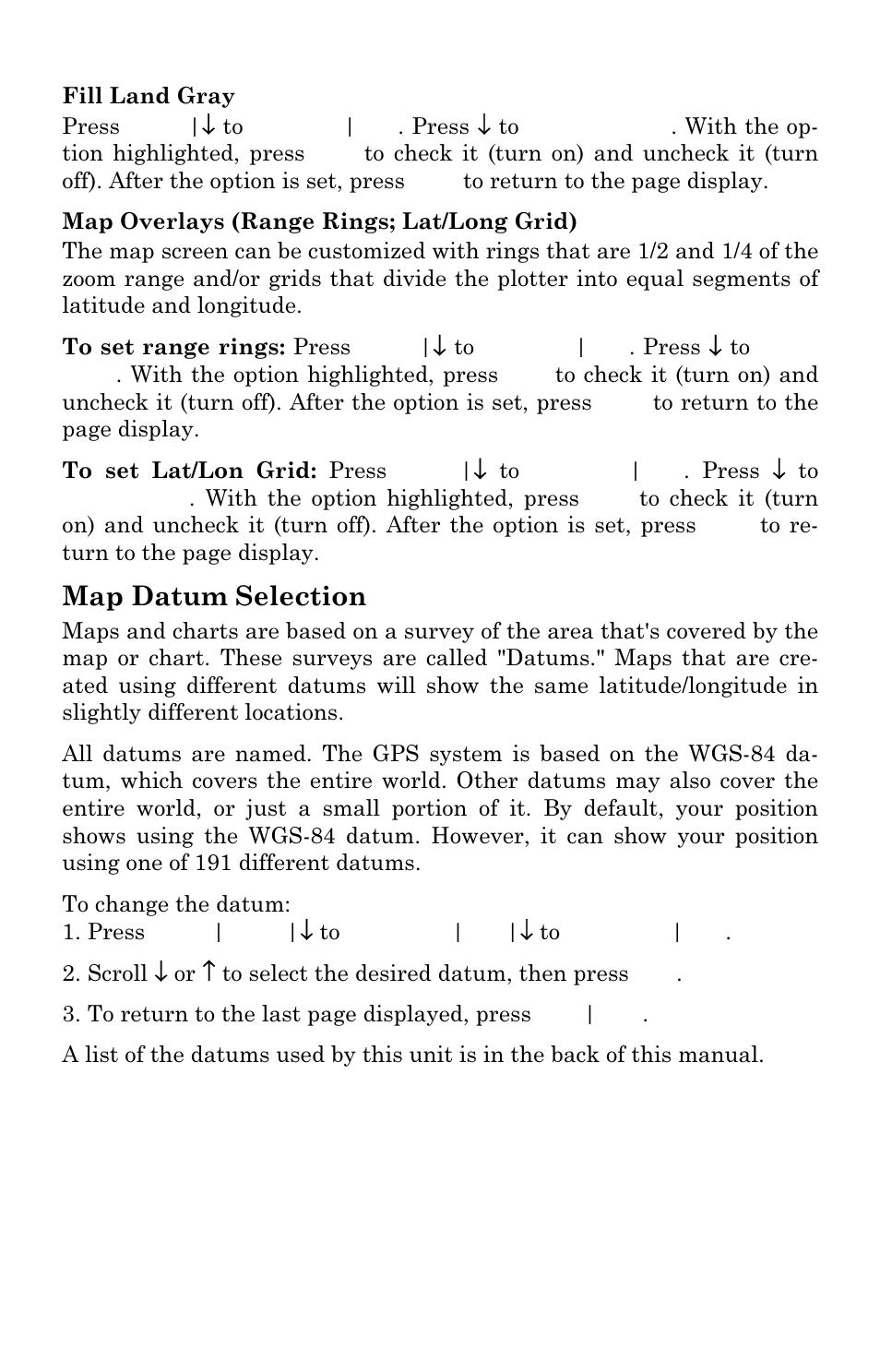 Map datum selection | Lowrance electronic AirMap 500 User Manual | Page 82 / 132