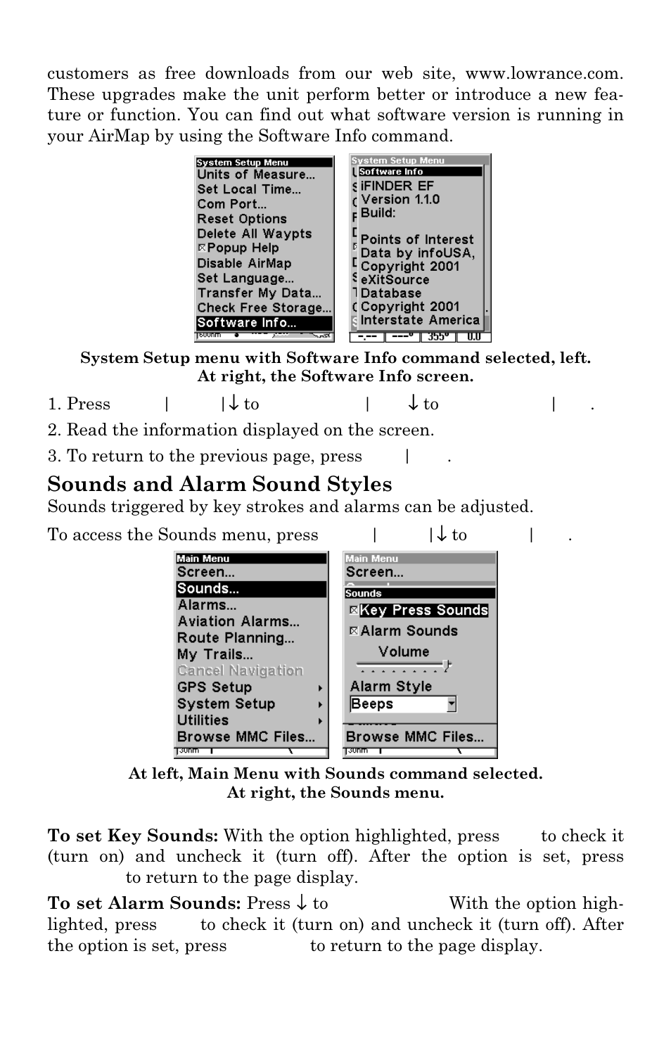 Sounds and alarm sound styles | Lowrance electronic AirMap 500 User Manual | Page 95 / 132