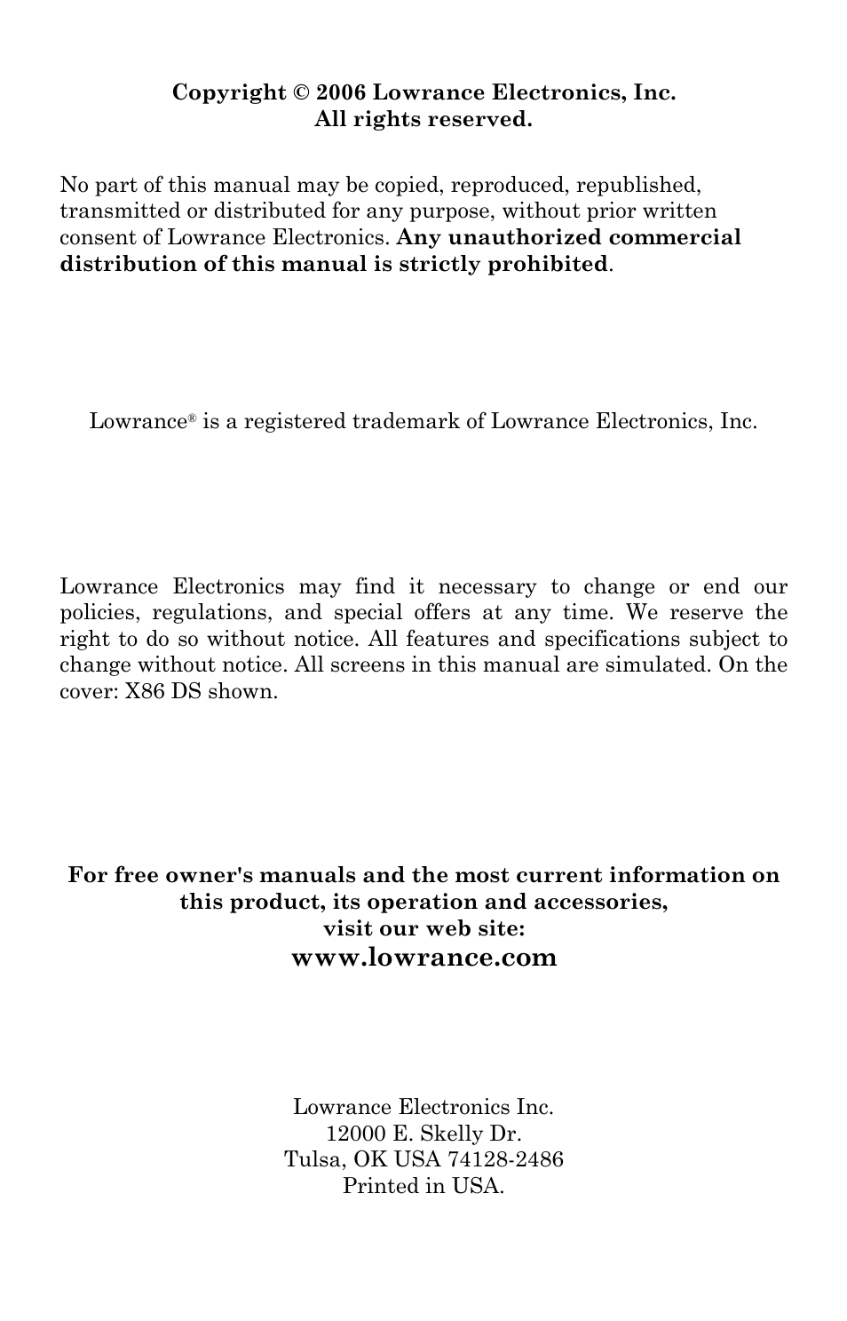 Lowrance electronic X86 TX User Manual | Page 2 / 56