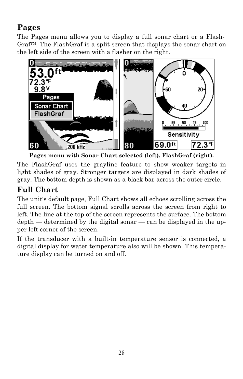 Pages, Full chart | Lowrance electronic X86 TX User Manual | Page 32 / 56