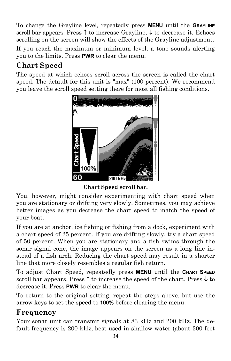Chart speed, Frequency | Lowrance electronic X86 TX User Manual | Page 38 / 56