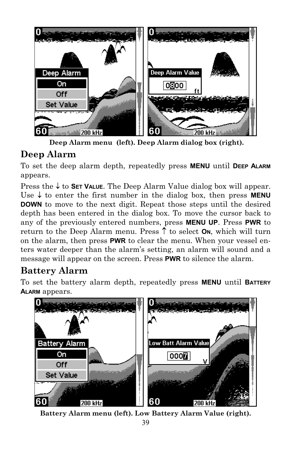 Deep alarm, Battery alarm | Lowrance electronic X86 TX User Manual | Page 43 / 56