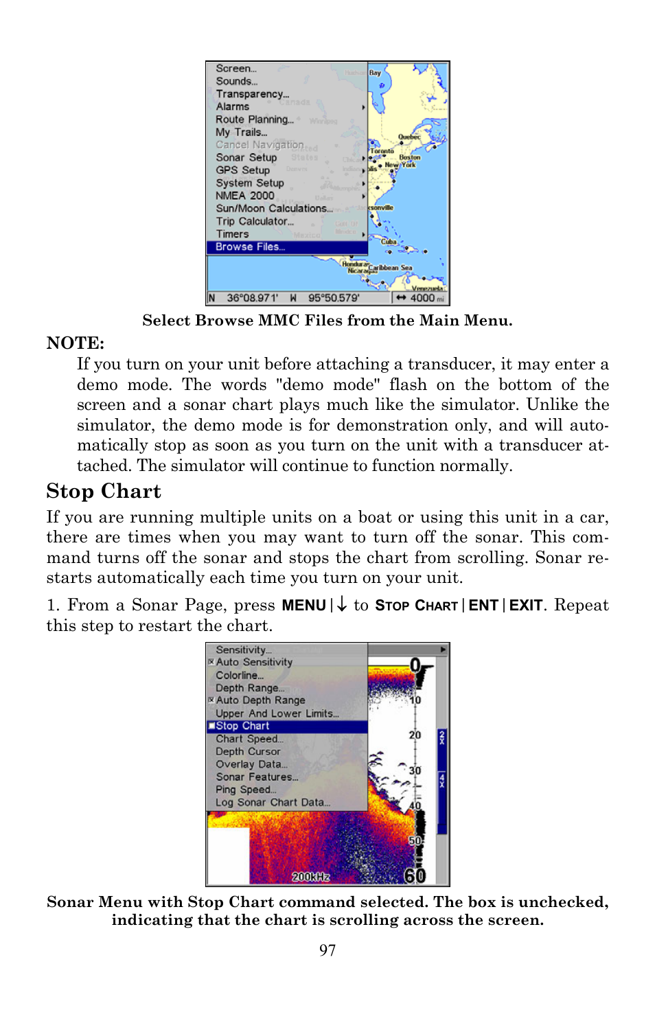Stop chart | Lowrance electronic Lowrance Fish-finding Sonar & Mapping GPS LMS-520C User Manual | Page 107 / 252