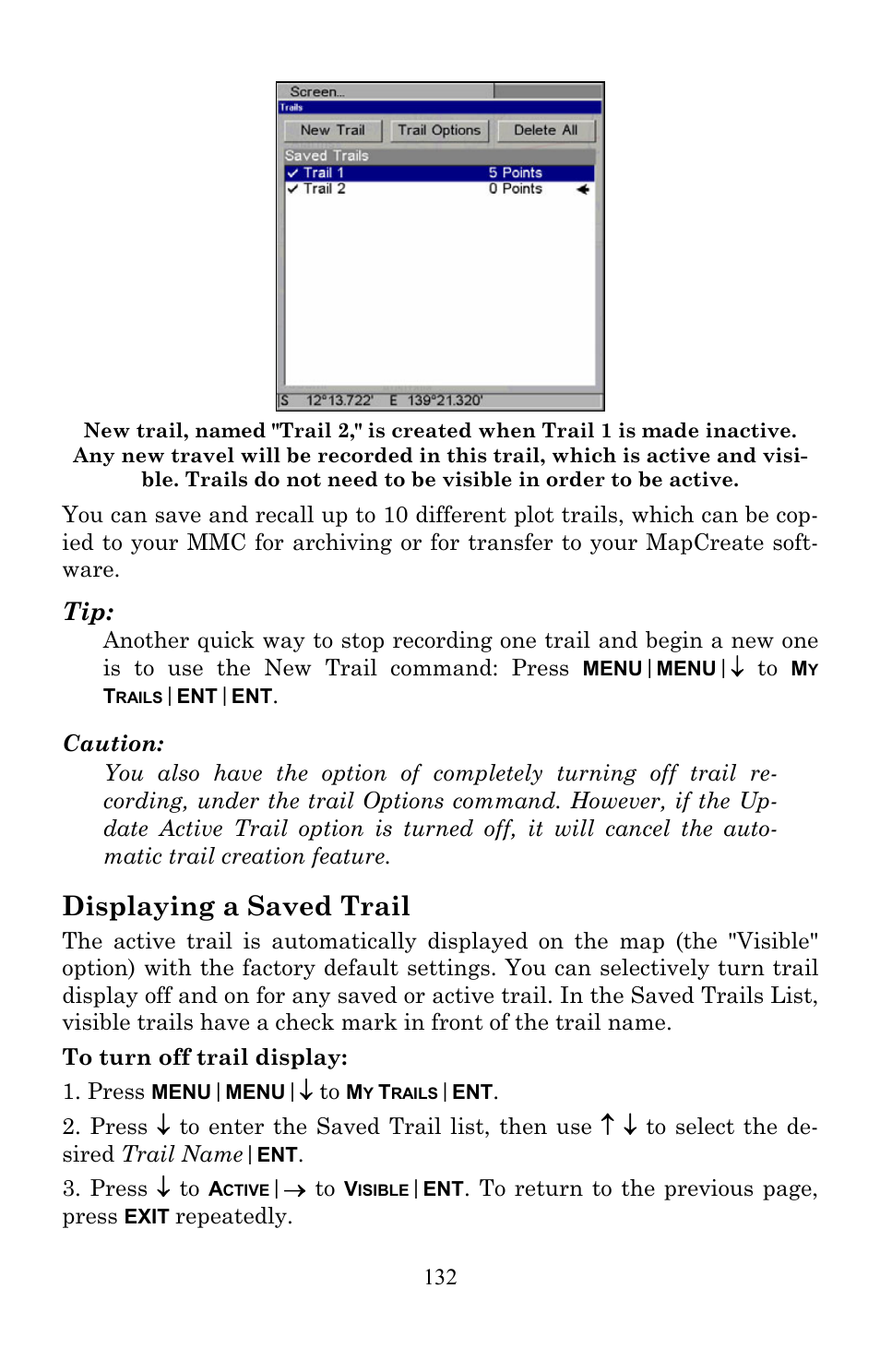 Displaying a saved trail | Lowrance electronic Lowrance Fish-finding Sonar & Mapping GPS LMS-520C User Manual | Page 142 / 252