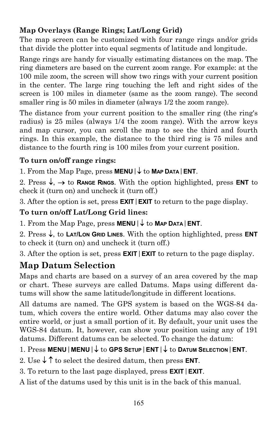 Map datum selection | Lowrance electronic Lowrance Fish-finding Sonar & Mapping GPS LMS-520C User Manual | Page 175 / 252