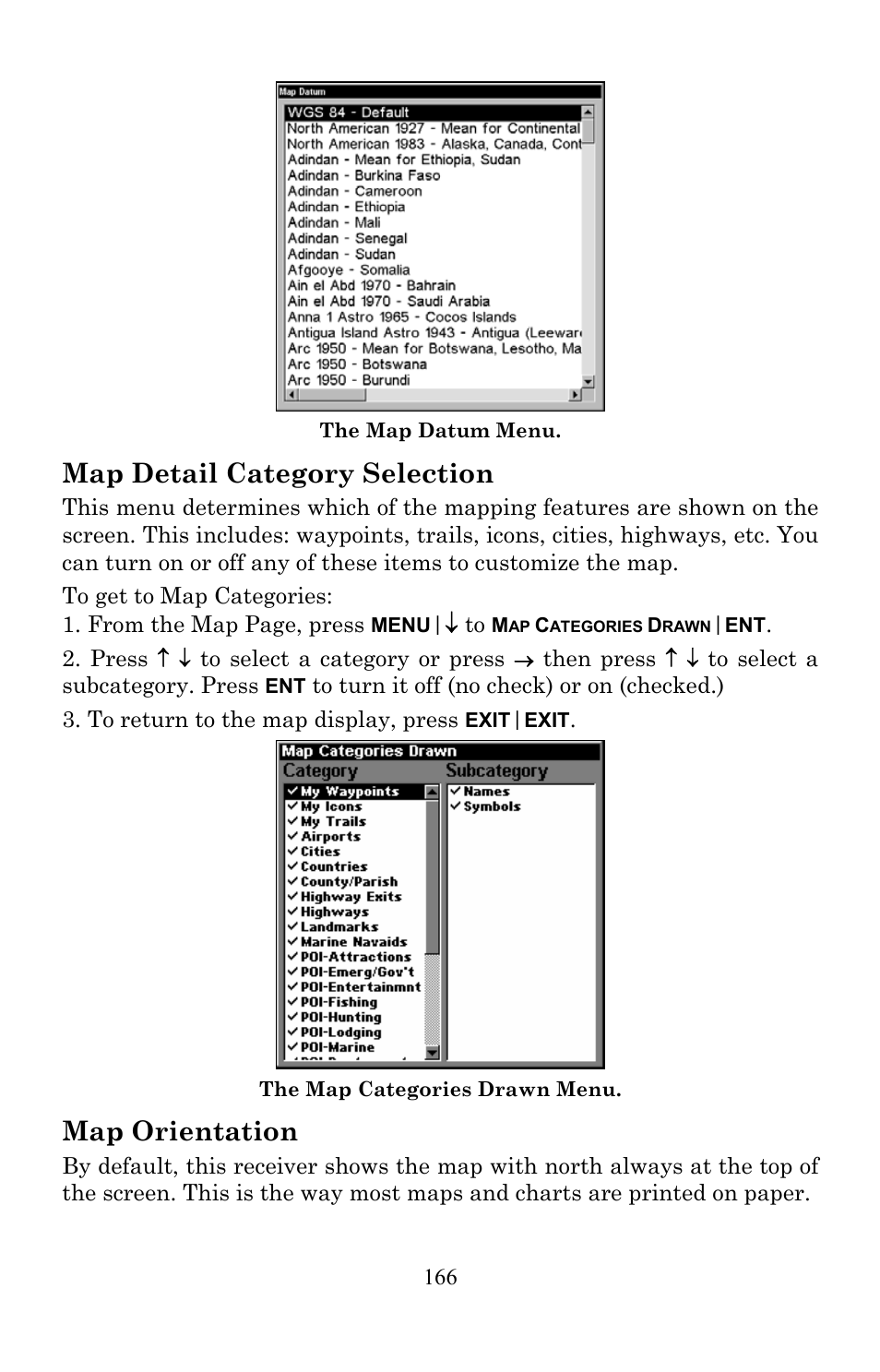 Map detail category selection, Map orientation | Lowrance electronic Lowrance Fish-finding Sonar & Mapping GPS LMS-520C User Manual | Page 176 / 252