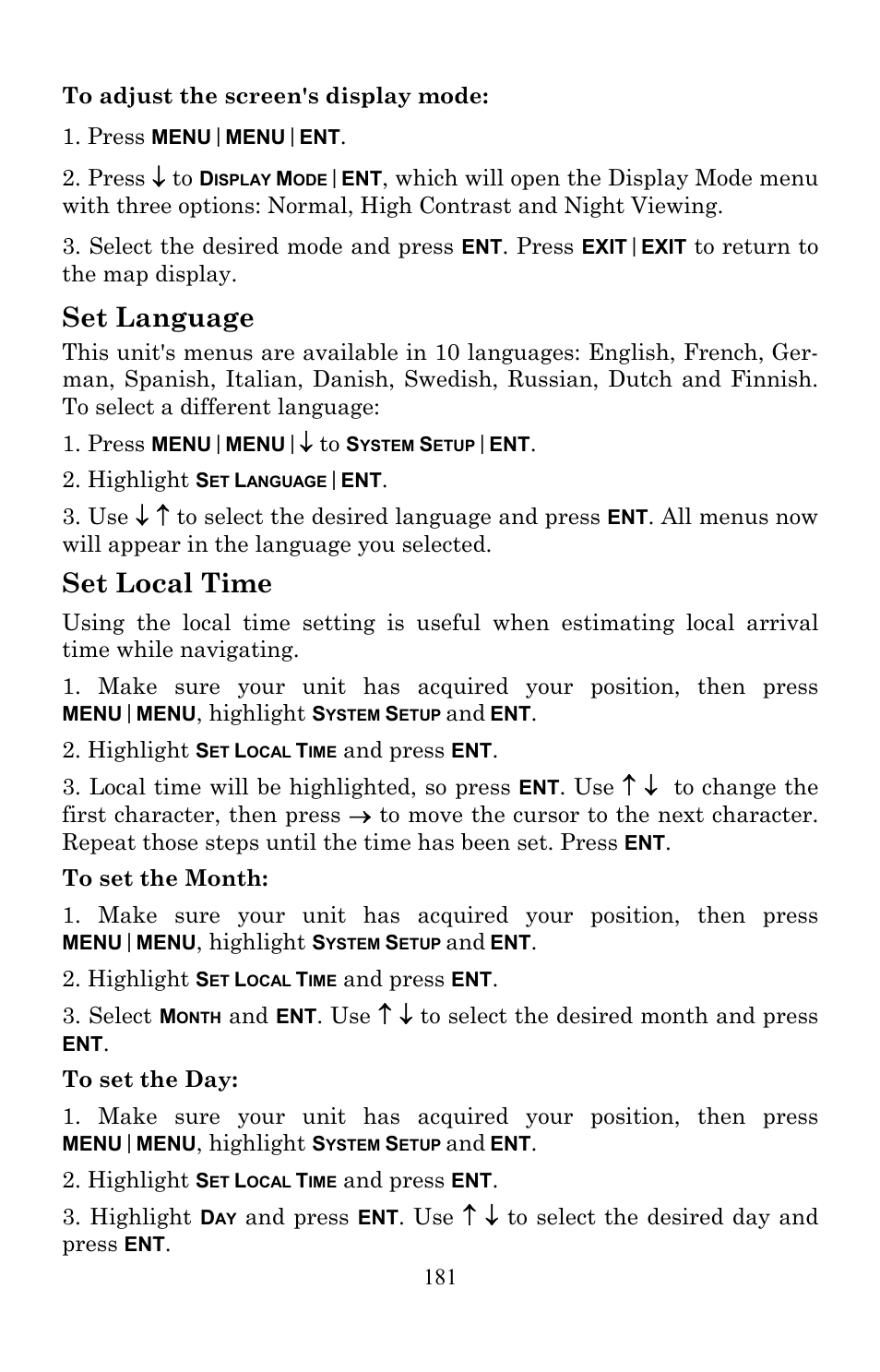 Set language, Set local time | Lowrance electronic Lowrance Fish-finding Sonar & Mapping GPS LMS-520C User Manual | Page 191 / 252