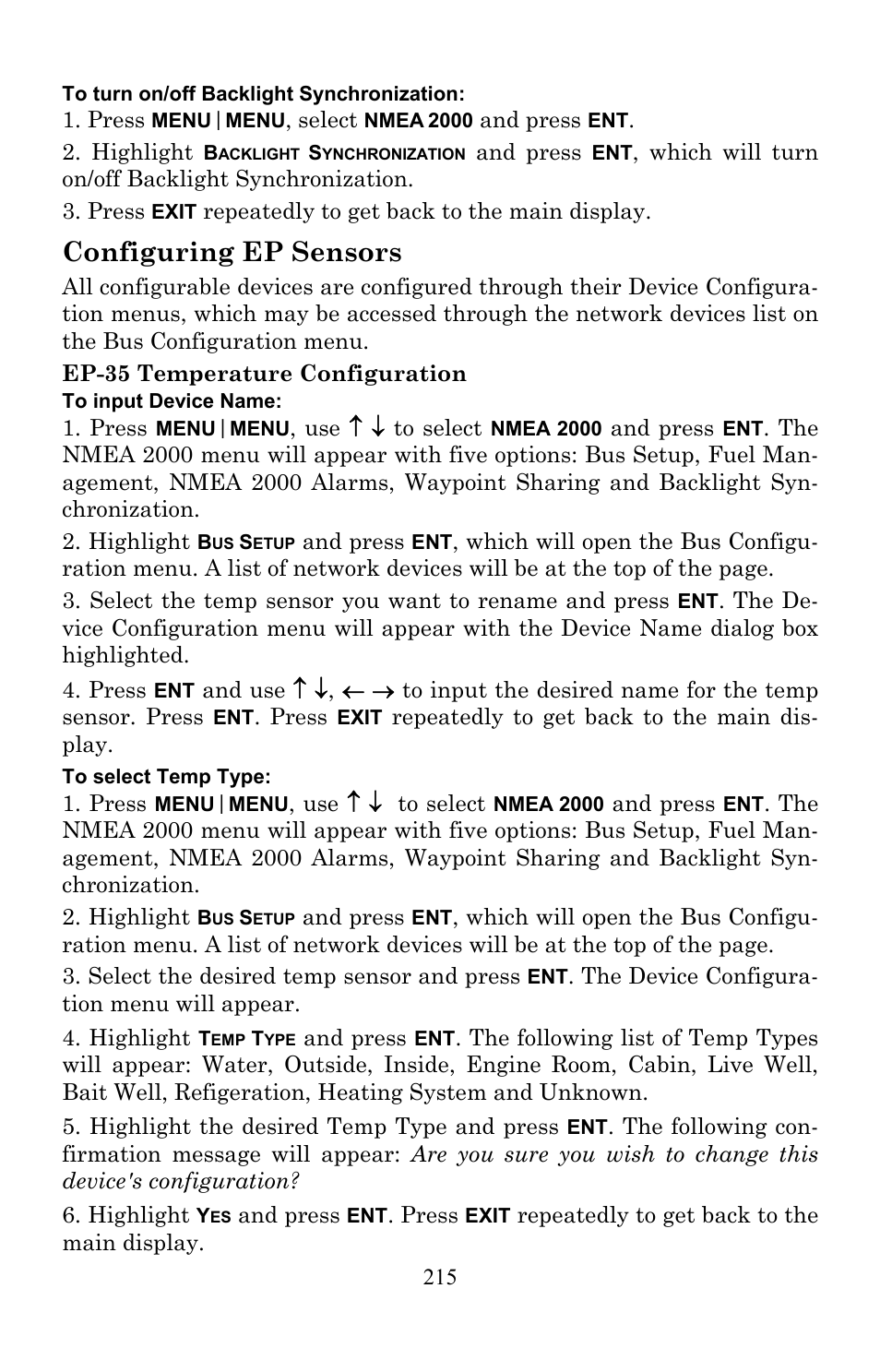 Configuring ep sensors | Lowrance electronic Lowrance Fish-finding Sonar & Mapping GPS LMS-520C User Manual | Page 225 / 252