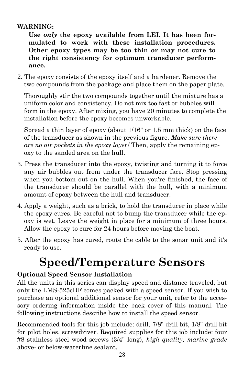 Speed/temperature sensors | Lowrance electronic Lowrance Fish-finding Sonar & Mapping GPS LMS-520C User Manual | Page 38 / 252